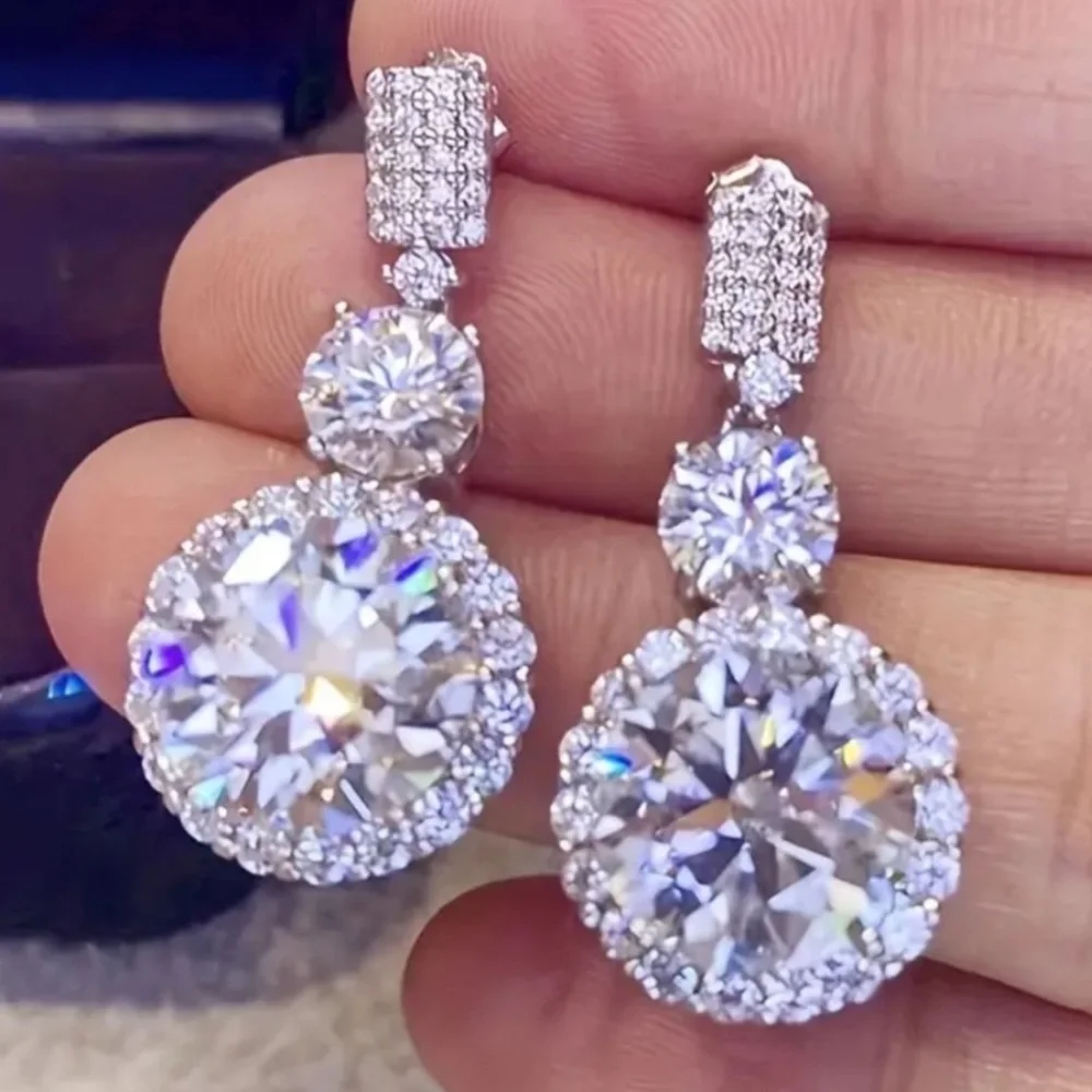 6 Ct T.W. Round Simulated Diamond Halo Drop Dangle, Beautiful, Bridal Earrings - Picture 1 of 10